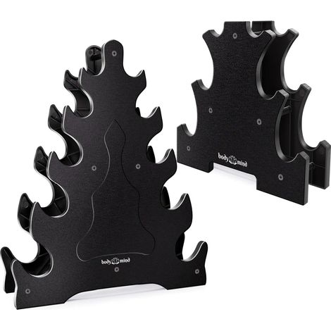 Support pour haltères Body & Mind pour 10 haltères, 5 niveaux, pour votre salle de sport à domicile, design compact, noir, 44x38x9,5cm (sans haltères) (1/5)