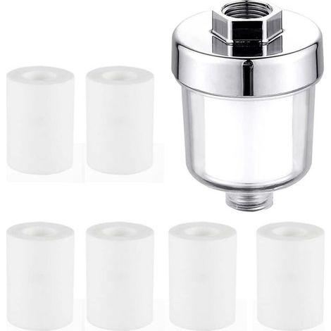 Filtre de Douche, Filtre à Eau pour Pommeau ou Mitigeur, Cartouche Purificatrice Blanche, Lot de 7 Éléments, Adoucisseur d'Eau pour Salle de Bains (1/4)