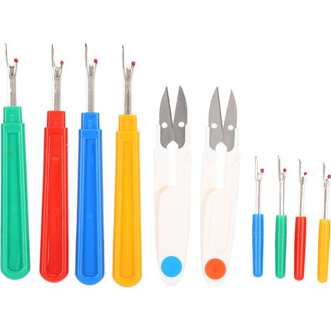 1 lot d'outils de couture colorés : ciseaux, coupe-fil, découseurs avec poignées en plastique (1/5)