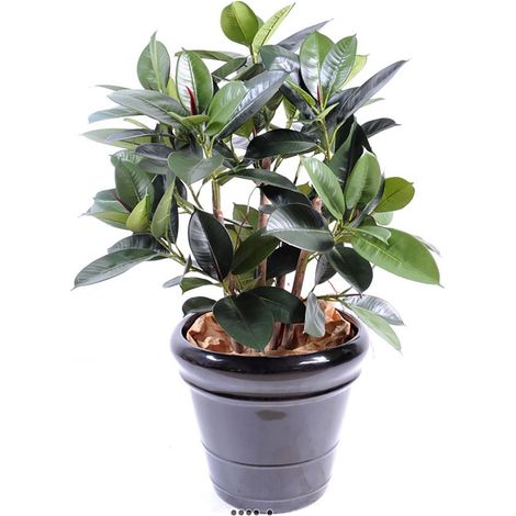 Ficus elastica artificiel ou plante de caoutchouc en tissu H 90 cm en pot