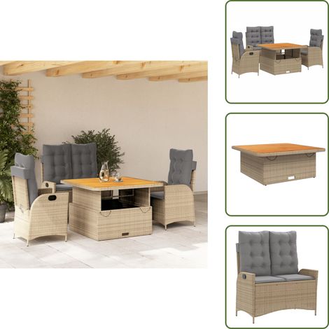 Table de jardin - vidaXL Ensemble à manger de jardin coussins 4 pcs beige résine tressée - Chaise inclinable (1/5)