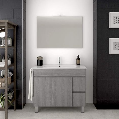 MUEBLE DE BAÑO TEMIS CON LAVABO, ESPEJO Y TOALLERO GRIS CENIZA 70CM (1/5)