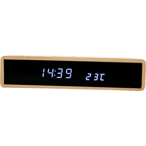 Réveil numérique en bois, rechargeable sans fil, multifonction, élégant et raffiné, en bambou avec LED. (1/5)