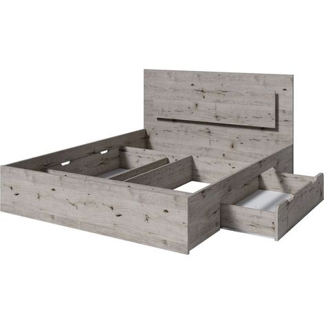 Letto VELTIS 160x200 cm con testiera LED – Colore quercia Wellington – Rete e materasso non inclusi