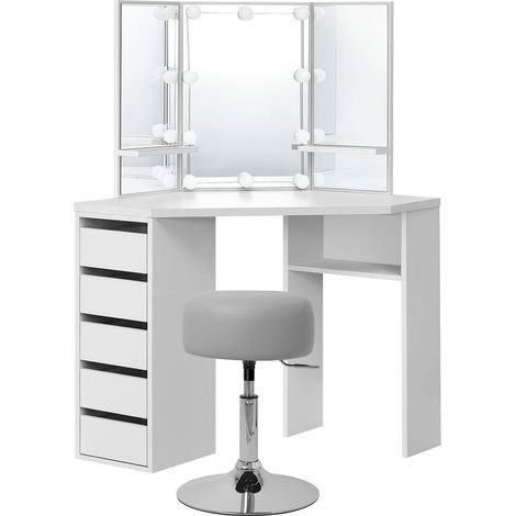 ML-Design Schminktisch mit Spiegel und Hocker, 110x141,5x54 cm, Weiß, inkl. LED-Beleuchtung (1/5)