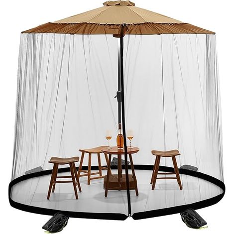 Moustiquaire d'extérieur pour parasol avec fermeture éclair et corde réglable pour jardin, cour, gazebo et autres espaces extérieurs (1/5)