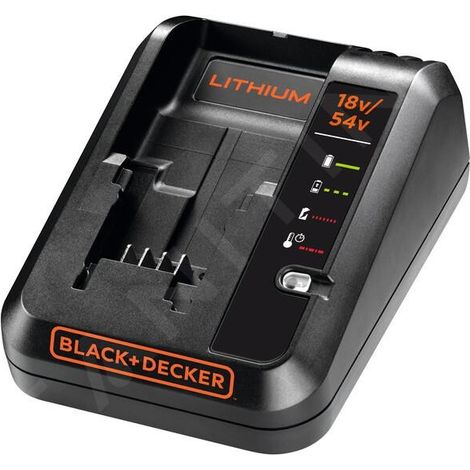 Black & Decker – Chargeur pour électroportatif 18V – Compatible batteries lithium-ion 18V et 54V – Temps de charge 45 min pour 2.5Ah – Idéal pour chantiers humides