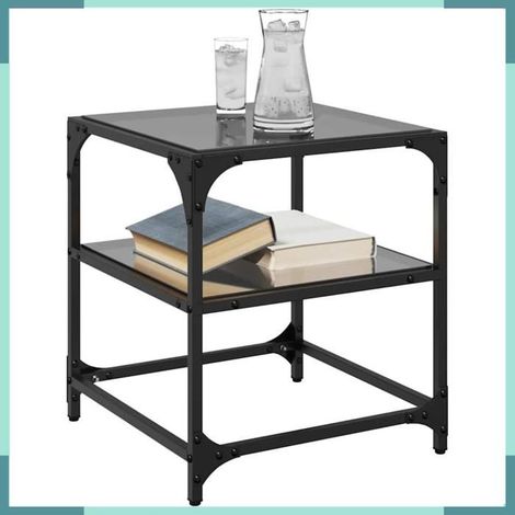 Table basse - 846005 - Dessus verre transparent - Structure bois d'ingénierie & acier - 40×40×45 cm (lot de 2) (1/5)