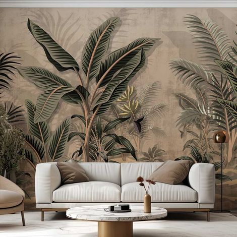 Papier peint panoramique palmier dune tropicale – Papier intissé 0,52 x 18,90m – Non raccordable – Pose facile avec colle directe – Hxadeco (1/5)