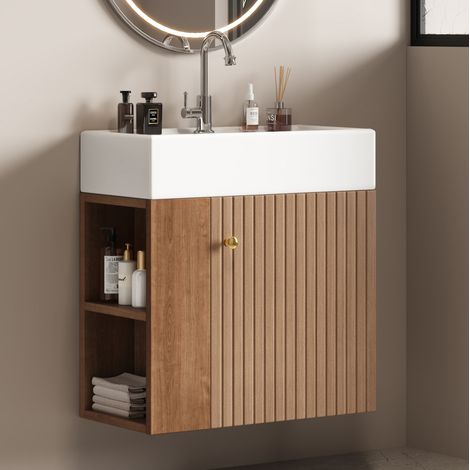 Mueble de baño con lavabo, marrón, almacenajes laterales (1/5)