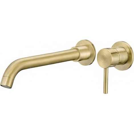 Rubinetto monocomando per lavabo Valaz da incasso rotondo in oro antico con beccuccio da 26 cm - Serie Guadiana (1/2)