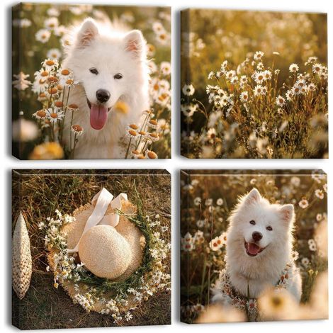Leinwandbilder 4teilig Kunstdruck 30x30cm Hund und Blumen 30x30cm (1/5)
