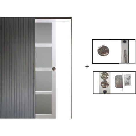 Porte Coulissante Tana blanc Vitrée H204 x L93 + Système à Galandage (sans kit finition) (1/5)
