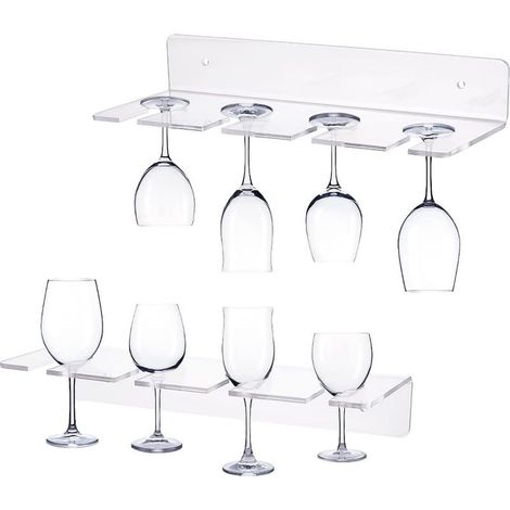 2 Pack Porte-Verres à vin en Acrylique fixés au Mur, présentoir de Verres à vin Clair, Support Mural à Champagne, étagères de Rangement en Verre à vin sous Armoire, pour Restaurant de Bar (1/5)