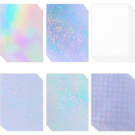 Bleidruck 36 feuilles de papier autocollants holographiques en vinyle transparent clair, autocollants holographiques autocollants en papier, film de superposition holographique transparent autocollant (1/5)