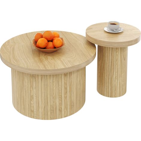 CHICFURN Mesa de centro nido redonda 66 cm de MDF natural para salón (1/5)