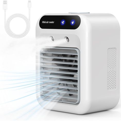 Aire acondicionado portátil, silencioso y portátil, enfriador de aire de 500 ml, 2 velocidades, 2 modos de niebla, mini aire acondicionado ideal para dormitorio y oficina [Clase energética A+++]