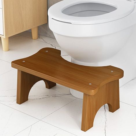 Toilettenhocker aus Bambus, robust, C-förmig, rutschfester Sitz, Fußstütze für Zuhause und Badezimmer. (1/4)