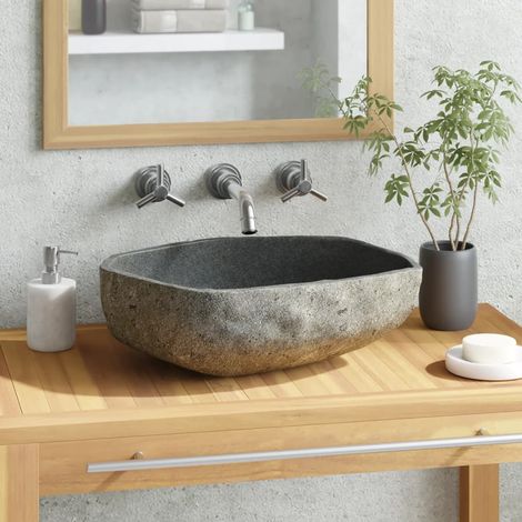 Lavabo ovalado piedra de río (45-53)x(34-41) cm vidaXL