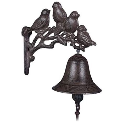 FENOPLASTICAClochette de Porte en Fonte, Motif Oiseau, Antique, Style Maison de Campagne Cloche Murale décoration, Brun (1/4)