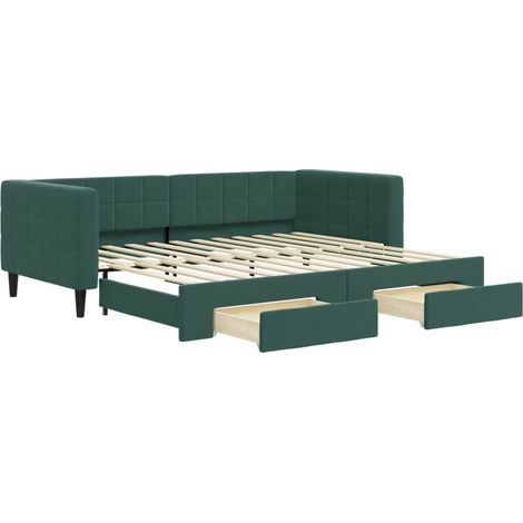 Lit simple,Lit adulte,Lit de jour avec gigogne et tiroirs vert foncé 90x200cm velours CFW61632 (1/5)
