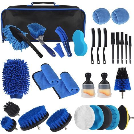 31pièces Kit Nettoyage Voiture,Nettoyage Voiture,Brosse Nettoyage Voiture,Comprenant une brosse,une éponge de polissage,adapté aux aérations, au tableau de bord,aux roues et aux surfaces de la maison (1/4)