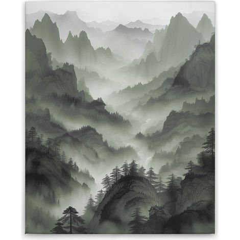 Leinwandbild Berglandschaft M1-No.52135 - Kunstdruck auf Leinwand in Grün Grau - Wandbild 40 x 50 cm (1/5)