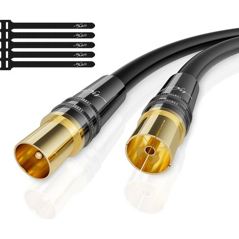 Câble d'antenne RG6 4K de 1 mètres,câble satellite,câble TV coaxial HD-75 Ohm IEC-Connecteurs métalliques robustes plaqués or,pour récepteur satellite TV numérique et analogique,avec 5 attaches (1/5)