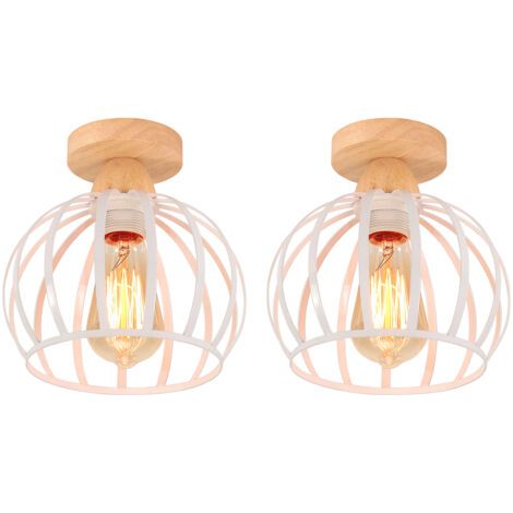 royaluxe- (2X) Plafonnier Rétro Plafonnier Moderne Lampe De Plafond Cage En Métal Luminaire Plafonnier Intérieurs Pour Chambre Cuisine Couloir Salon, Blanc