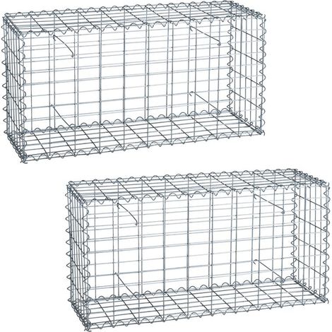 Estexo – Gabion en pierre 2x 100x50x30 cm – Mur écran d’intimité en treillis métallique galvanisé – Remplissage avec gravier ou galets