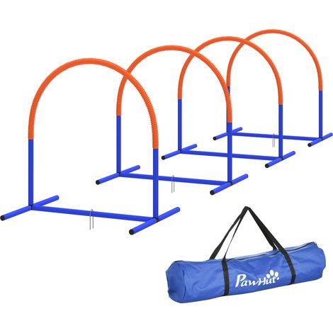 Parcours agilité chien 4 arches dressage canin avec sac transport bleu orange 88x64x95 cm