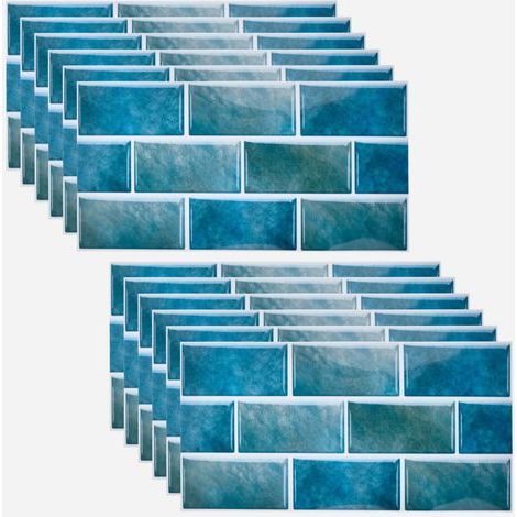 Carrelage Adhesif Mural 12Pcs 30x15cm (Bleu Canard), Stickers Autocollants, Film Imperméable pour Cuisine et Salle de Bain (1/5)