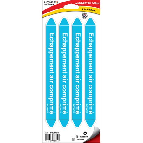 Planche de 4 marqueurs de tuyauterie 250 x 26 mm pour Ø 20 à 50 mm - Echappement air comprimé - 4707303