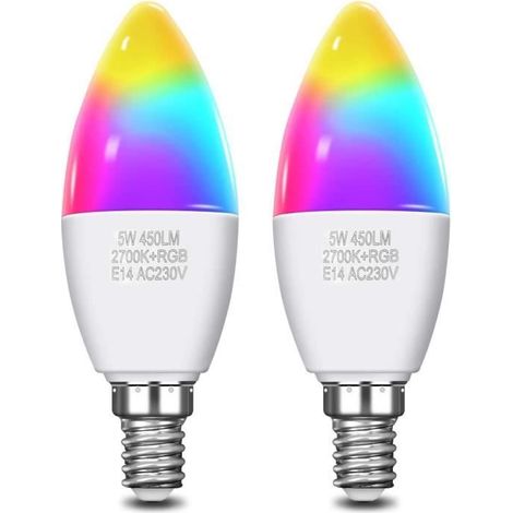 Ampoule LED Intelligente WiFi Smart Ampoule Connectée Multicolore RGB E14 C37 5W 450LM - KINGSO