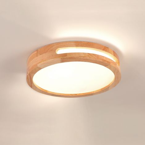 NORCKS Plafones LED Moderna de Madera, Redonda, Ø30 cm, Blanco Neutro 4500K, Ahorro Energético (1/5)
