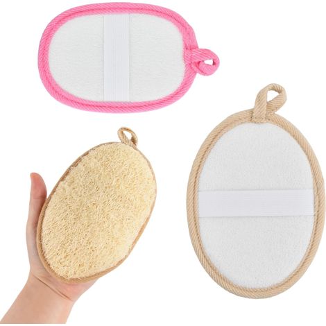 (Multicolore, 2 Tailles)Lot de 2 Eponge Loofah, Éponge de Douche, Réutilisable, Lavable Éponges en Luffa pour Salle de Bain, Gant Exfoliant Corps pour Visage, Corps, Femmes et Hommes (1/5)