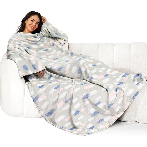 Kuscheldecke mit Ärmeln, warm & weich, 140x180cm, blau bedruckt (1/5)