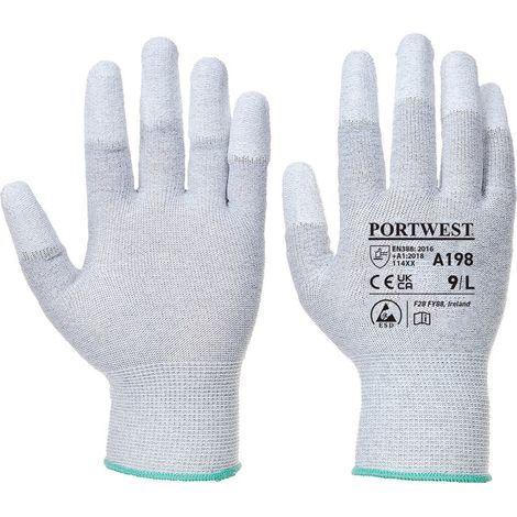 Guanto antistatico con rivestimento in PU per dita, colore: grigio, taglia XXS - Portwest