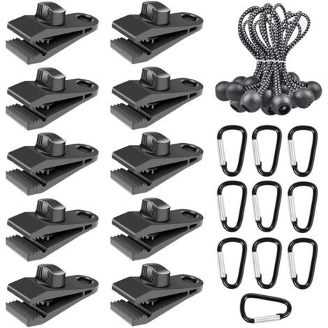 30 Pièces Clip de Tente Clips de Bâche Pince pour Auvent Pinces pour Bache avec Corde à Billes Élastique et Mousqueton pour Camping en Plein Air Tentes Auvents (1/5)