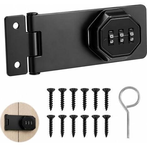 Loquet avec Verrou a Code, 4 Pouces Serrure À Combinaison Pour Placard, Métal Renforcé, Code 3 Chiffres Réglable, Système De Verrouillage Sécurisé Pour Armoire Tiroir Porte Garage (1/5)