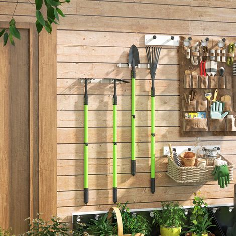 Ensemble d'outils de jardin, 4 pièces, comprenant pelle, houe, râteau et râteau à feuilles, vert (1/5)