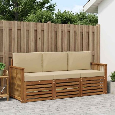 Set divano da giardino 3 posti modulare in legno massello di acacia naturale e beige - PANGIVO (1/5)