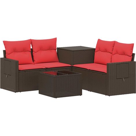 Sofa Set 6 stk. Braun und Rot Polyrattan und Stahl vidaXL (1/5)