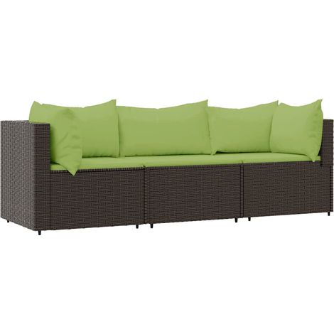 3-tlg. Garten-Lounge-Set mit Kissen Braun Poly Rattan vidaXL (1/5)