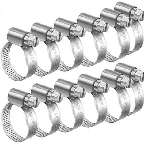 Collier de Serrage 10-16mm, 12 Pcs Collier de Serrage Inox 304 Tuyau Réglable Tuyau Clips à Vis pour Conduits de Carburant, Tuyaux d'Eau, Tubes à Gaz (1/5)