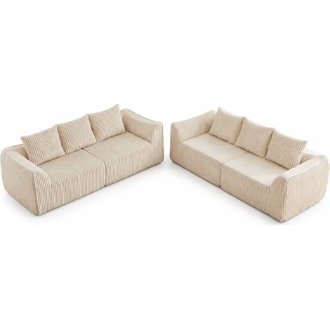 Sofá modular de cuerda en beige con 6 cojines HOMVRA (1/5)