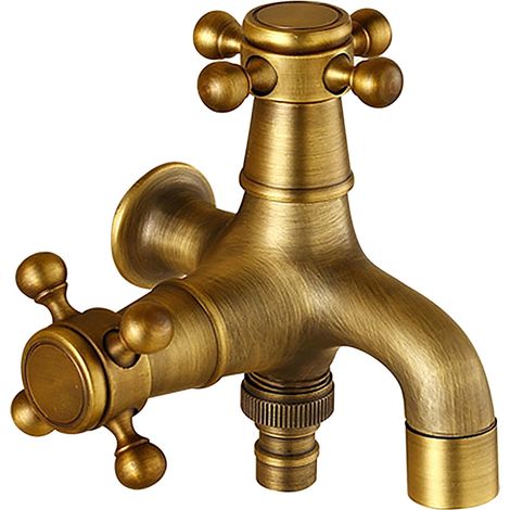 Robinet Dragon Vintage, Robinet D'évier en Laiton Antique mit Doppelbec  Jardin Extérieur Eau Chaude Robinet Froid (1/5)