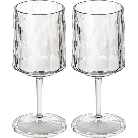 Lot de 2, 250 ml, Verre à vin avec pied en plastique cristal clair, incassable, réutilisable, fête, camping, set de 2 (1/3)
