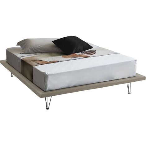 Talamo Italia Letto matrimoniale Linda, Letto fisso in tessuto con piedini, 100% Made in Italy, adatto per materasso Cm 160x200, Beige, con imballo rinforzato