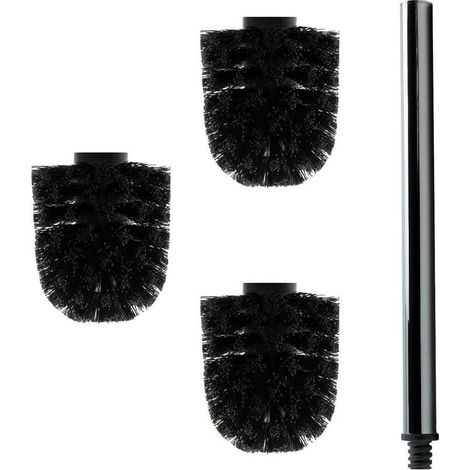 3 têtes de brosse de rechange noire + manche environ 40 cm, pièce de rechange pour brosse de toilettes (1/5)